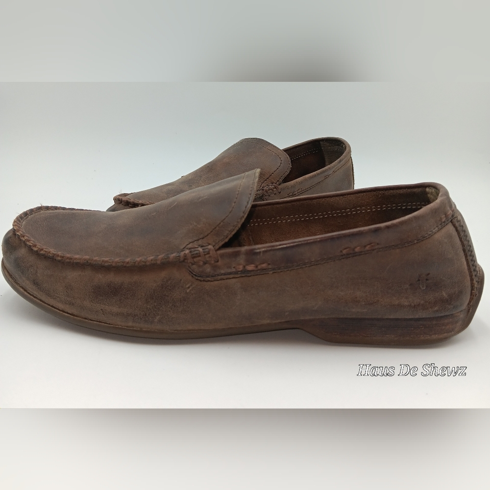 Frye  Mens Brown Leather Low Top Slip On Loafers  size 10